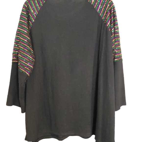 Mardi Gras Sequin Raglan Sleeve Black Sweater Size 18/20W Festival Parade - Picture 3 of 7